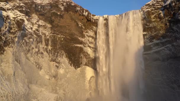 Fagyasztott Skogafoss Vízesés Izland Déli Részén Kiváló Minőségű Felvételek — Stock videók
