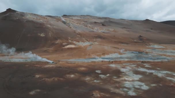 Imágenes Aéreas Una Colorida Zona Geotérmica Hverir Norte Islandia Imágenes — Vídeos de Stock