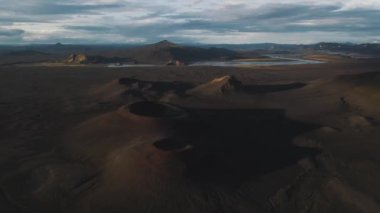 Aerial footage of a craters in highlands in South Iceland near Landmannalaugar . High quality 4k footage