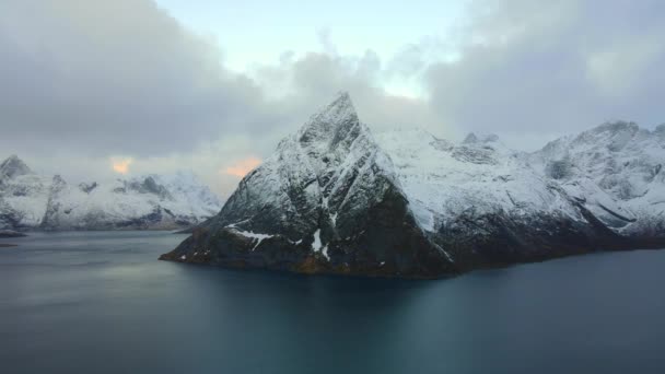 Аэросъемка Лофотенских Островов Зимой Северной Норвегии Высококачественные Кадры — стоковое видео