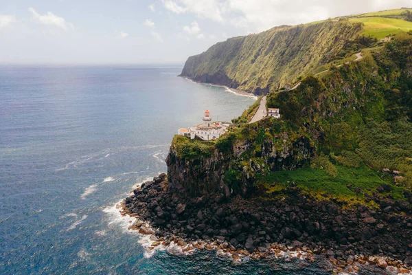 Farol Arnel Graceful Lighthouse Sao Miguel Island Azores Guiding Seafarers — Stock Photo, Image
