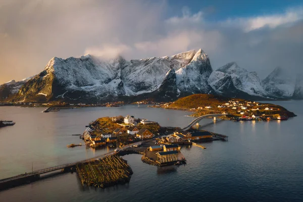 Sakrisoy Malownicza Wioska Norwegii Lofoten Islands Oferująca Spokojne Krajobrazy Spokojną Zdjęcia Stockowe bez tantiem