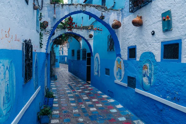 Chefchaouen Maroko Modré Město Uhnízděné Pohoří Rif Známé Svými Půvabnými Stock Snímky