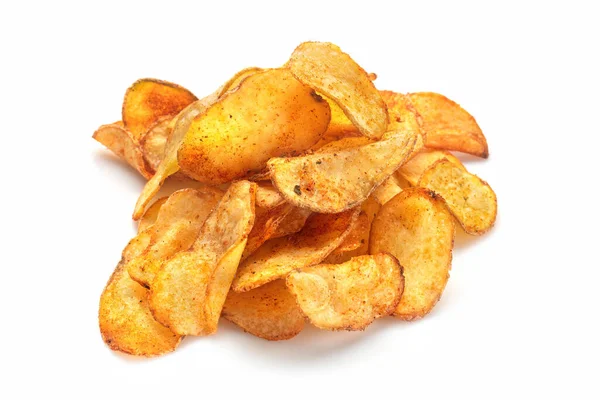 Läckra Chips Närbild Isolerad Vit Bakgrund Med Skugga — Stockfoto