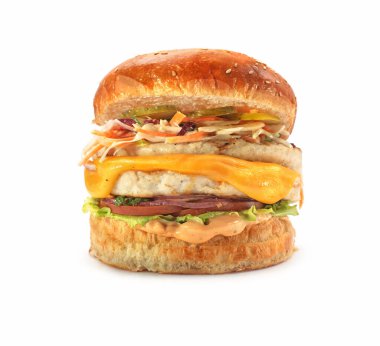 Beyaz arka planda restoran menüsü için farklı hamburgerler. İzole edilmiş