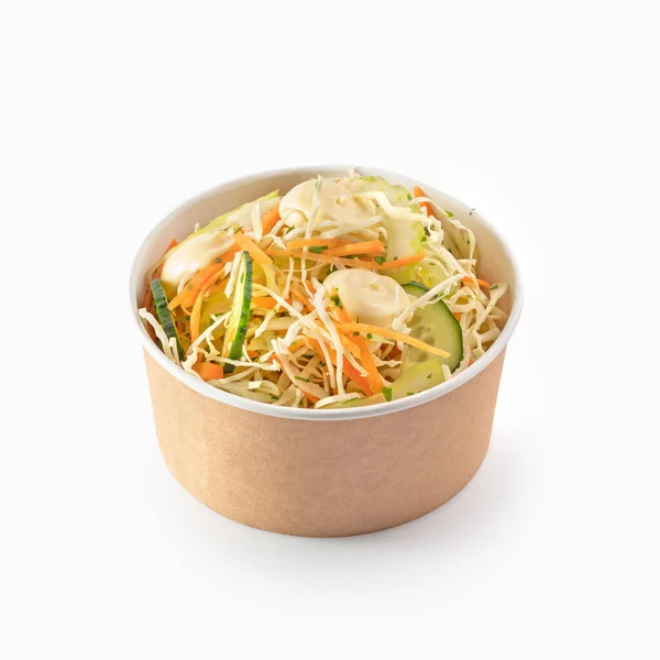 Fresh Cabbage Carrot Salad Paper Bowl Take Away Food Delivery — Stock Photo, Image