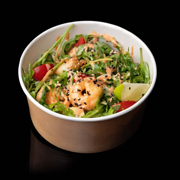 Classic American Restaurant French Bistro Shrimp Salad Black Background — Stock Photo, Image