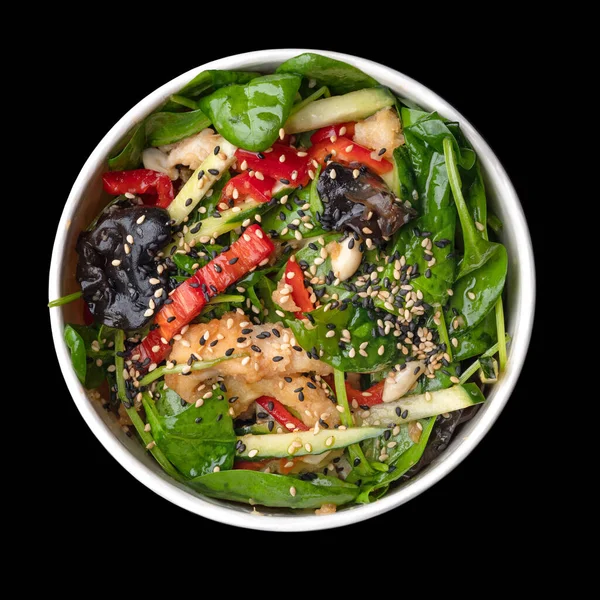 Warm Salad Shrimp Takeout Bowls Different Dieting Habits Disposable Paper — Stock Photo, Image