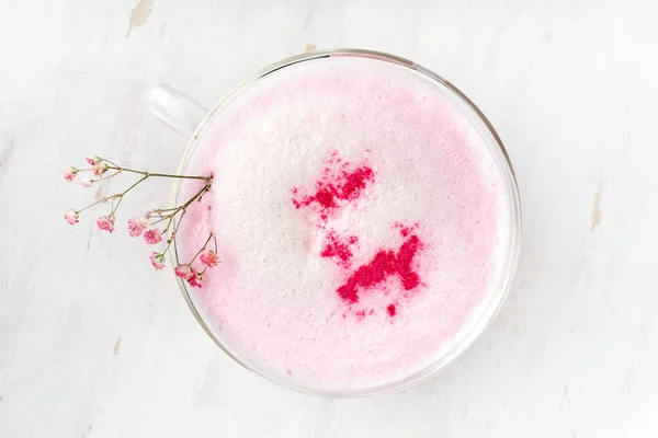 Latte Matcha Rose Lait Boisson Tendance Base Poudre Fruits Dragon — Photo
