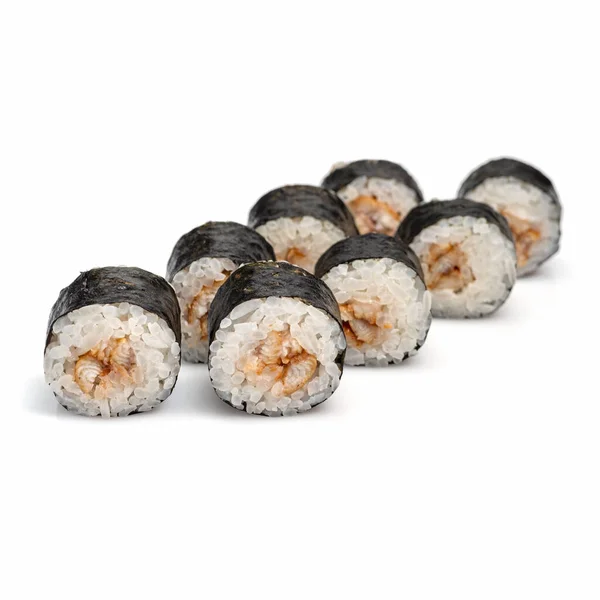 Sushi Roll Maki Con Anguilla Sfondo Nero Menu Sushi Cibo — Foto Stock