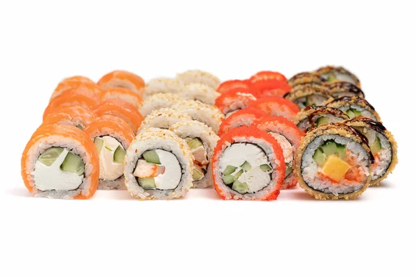 Různé Japonské Sushi Rolky Nastavit Bílém Pozadí Suši Menu Japonská Royalty Free Stock Fotografie