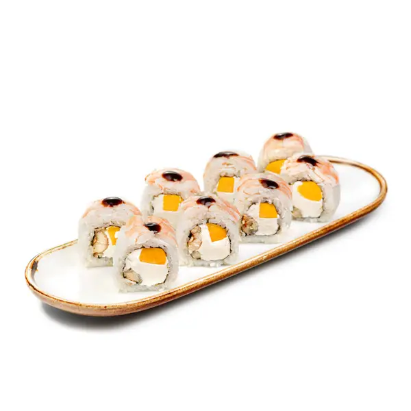 Asijské Jídlo Sushi Roll Kyoto Rýží Smetanový Sýr Nori Úhoř — Stock fotografie