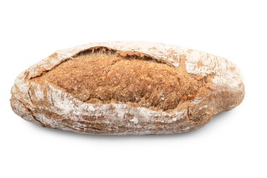 Beyaz zemin üzerinde izole edilmiş buğday ve çavdar unundan yapılmış yuvarlak ekmek tasarım menüsü için kırpma yolu, üst görünüm