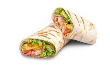 Doner kebap ya da shawarma beyaz arka planda izole edilmiş. Abur cubur. Tasarım menüsü için kırpma yolu ile