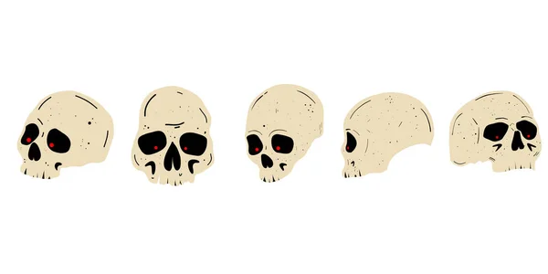 두개골 해부학적으로 개골은 분리되어 모노크롬 손으로 티셔츠 포스터 로고에 리트로 — 스톡 벡터