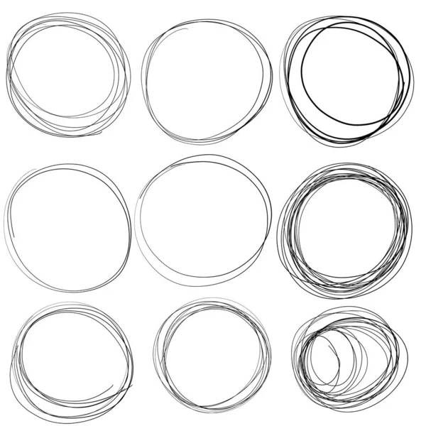Zestaw Okrągłych Ręcznie Rysowanych Ramek Doodle Izolowanych Białym Tle Vector — Wektor stockowy