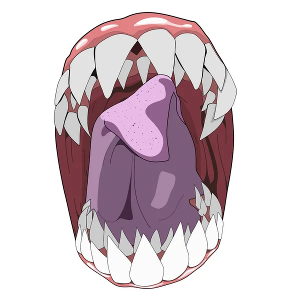 Monstermund Lustiger Gesichtsausdruck Offener Mund Mit Zunge Und Sabber Gruselige — Stockvektor