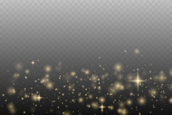 Goldglitzernder Staub Mit Goldglitzernden Sternen Bokeh Licht Lichteffekt Hintergrund — Stockvektor