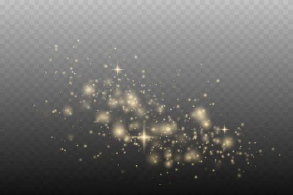 Polvo Brillante Oro Con Estrellas Brillantes Oro Bokeh Luces Efecto — Vector de stock
