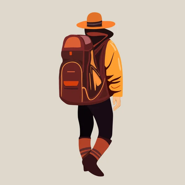 年轻人一个人走 探险旅行 探险和旅行的概念 — 图库矢量图片