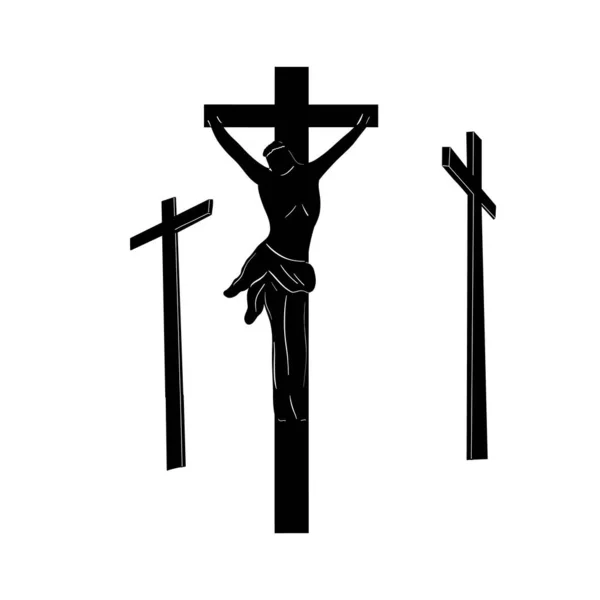 Ilustración Vectorial Bíblica Jesucristo Cruz Tres Cruces Calvario — Archivo Imágenes Vectoriales