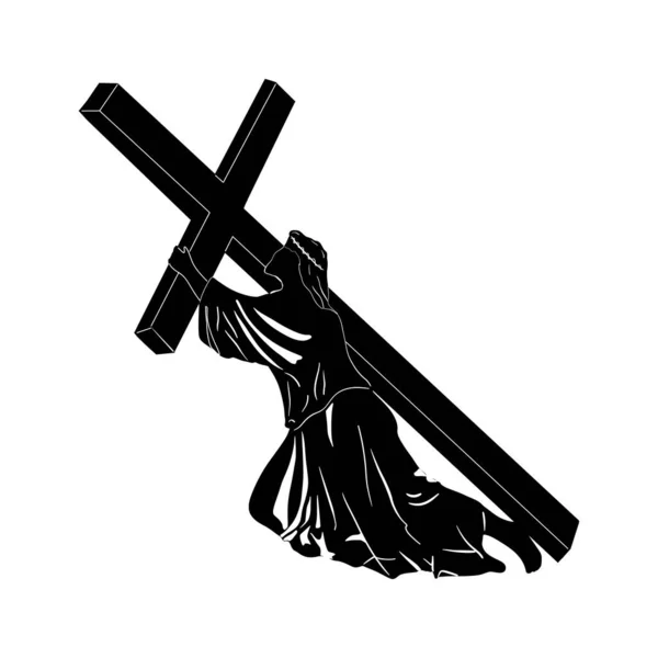 Gesù Cristo Che Porta Sagoma Della Croce Illustrazione Vettoriale Biblica — Vettoriale Stock
