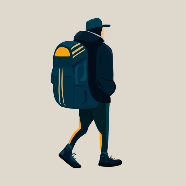 Νεαρός Περπατάει Μόνος Του Ταξίδι Περιπέτειας Έννοια Των Ταξιδιών Πεζοποριών — Διανυσματικό Αρχείο