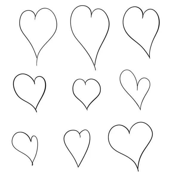 Ręcznie Rysowane Serca Ręcznie Rysowana Kolekcja Symboli Miłości Liniowe Kształty — Wektor stockowy