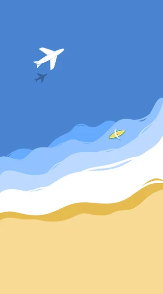 Вид Сверху Океан Вид Воздуха Океанские Волны Достигающие Береговой Линии — стоковый вектор