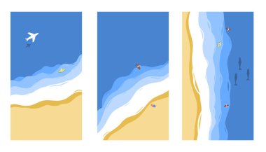 Okyanus manzarası manzarası. Kıyı şeridine ve sahile ulaşan okyanus dalgalarının hava görüntüsü. Deniz dalgaları