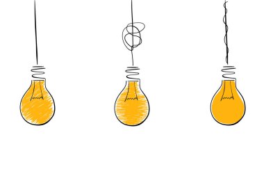 El çizimi ampul çizimi. Elektrik ışığı, enerji kavramı. İş fikri kavramı, elektrik lambası, enerji. Çizgi eğrisi olan ampul.