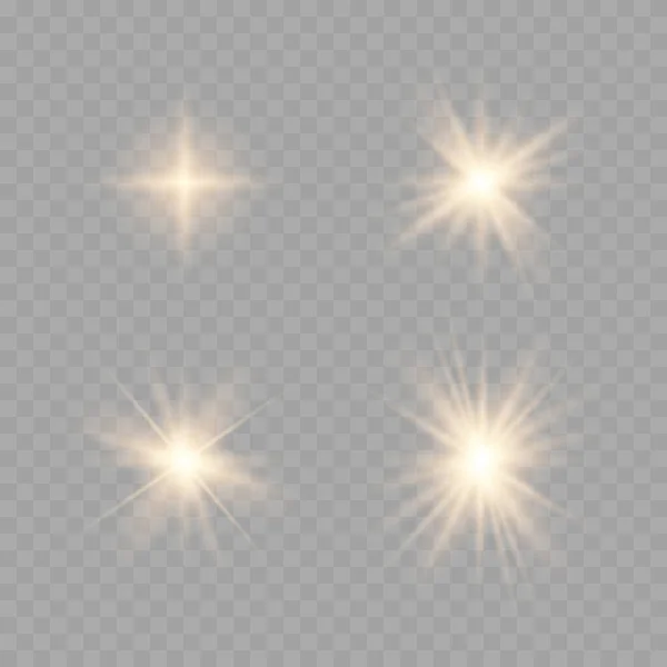 Glühende Lichter Fackeln Explosionen Und Sterne Vektor Glühfunkeleffekt Abstrakte Linsenentzündung — Stockvektor