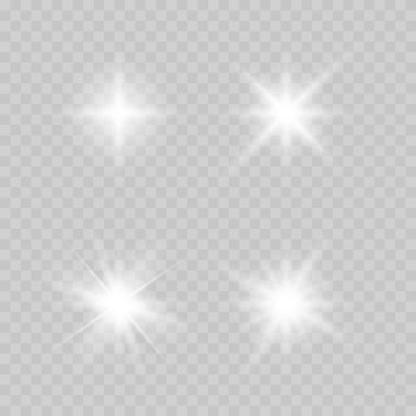 Parlayan ışıklar efekt, parlama, patlama ve yıldızlar. Vektör ışıltısı etkisi. Soyut lens parlatıcısı ateşlemesi.