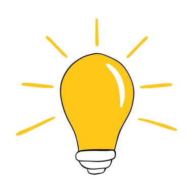 El çizimi ampul çizimi. Elektrik ışığı, enerji kavramı. Işıklı ampul.