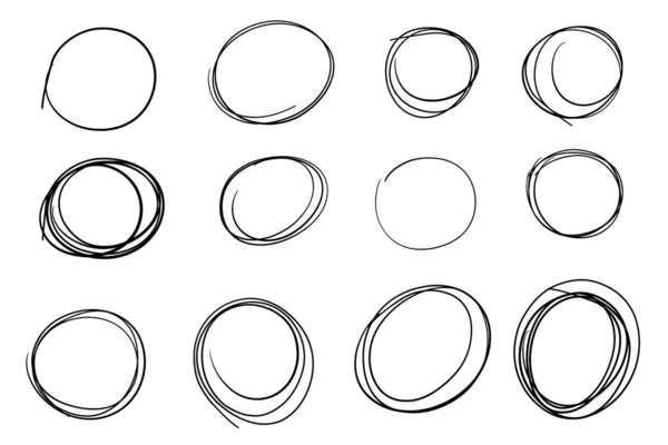 Χειροποίητος Κύκλος Κύκλος Μουτζουρώστε Κύκλους Τονίστε Τους Κύκλους Τέχνη Γραμμής — Διανυσματικό Αρχείο