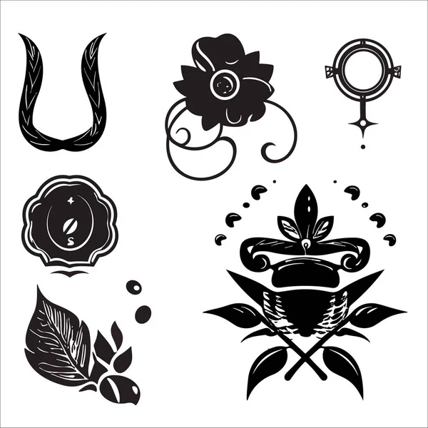Kolekcja Tatuaży Wektorowych Izolowana Białym Tle Ilustracja Sylwetki Tradycyjne Tatuaże — Wektor stockowy