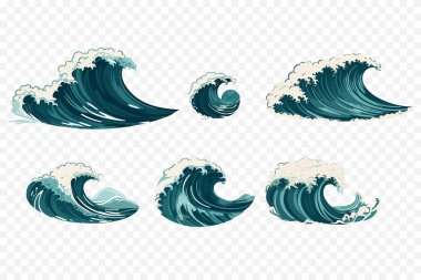 Vektör deniz dalgaları koleksiyonu. Okyanus dalgaları. Çizgi film tarzında izole edilmiş su sıçraması. Tasarımınız için element.