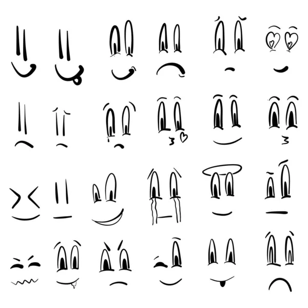 Mega Σετ Κινούμενα Σχέδια Αστεία Πρόσωπα Συναισθηματικό Πρόσωπο Παλιό Στυλ — Διανυσματικό Αρχείο