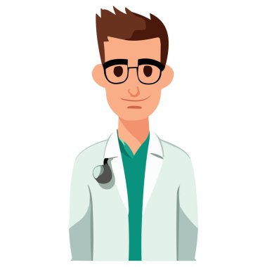 Steteskoplu bir doktorun portresi. Düz vektör insanlar karakter çizimi. Sağlık ve Tıp Konsepti.