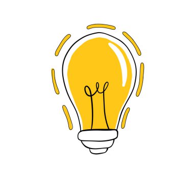 El çizimi ampul çizimi. Elektrik ışığı, enerji kavramı. Işıklı ampul.