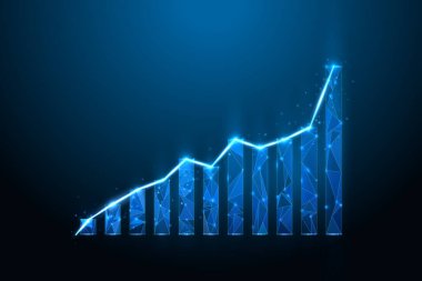 İş stratejisi büyüyen dijital teknoloji. Hisse senedi. Dijital grafik çizelgesi artıyor. İş başarılı oldu. Düşük poli diyagramı kablosu.