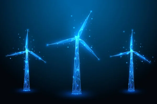 Windenergie Windräder Polygonale Windmühle Erneuerbare Alternative Energiequellen Low Poly Drahtgestell — Stockvektor