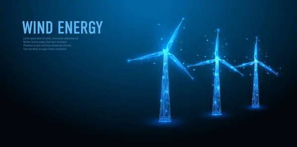 風力エネルギーだ 風力タービン 多角形の風車 再生可能エネルギーの代替源 低ポリワイヤーフレームデザイン ベクターイラスト Eps10 — ストックベクタ