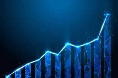 İş stratejisi büyüyen dijital teknoloji. Hisse senedi. Dijital grafik çizelgesi artıyor. İş başarılı oldu. Düşük poli diyagramı kablosu.