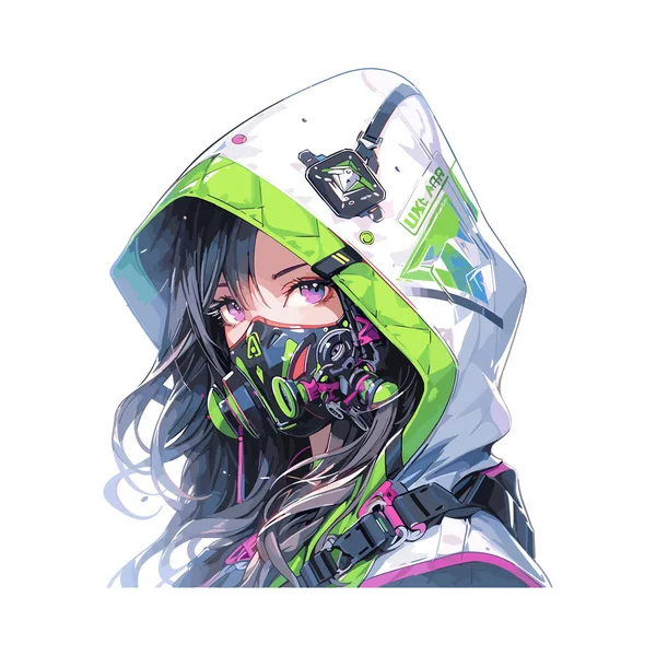 Anime Manga Krásná Dívka Futuristický Kyberpunk Postava Kostýmu Maskou Izolované Royalty Free Stock Ilustrace