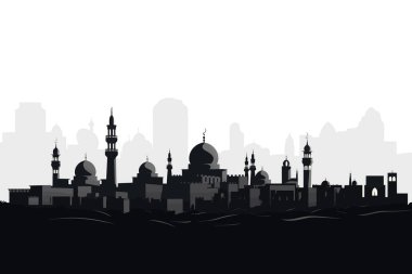 Beyaz arka planda izole edilmiş Arap şehri siyah silueti. Vektör illüstrasyonu EPS10