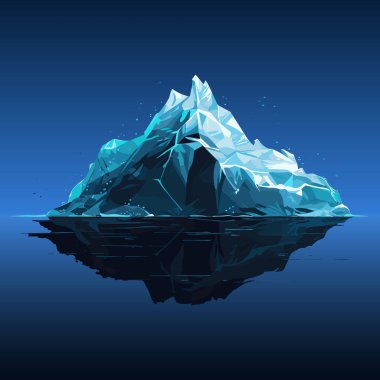 Çizgi film buzdağı. Buzdağı sualtı görüntüsü. Iceberg 'in yüksek kaliteli çizimi. Karanlık arka planda izole edilmiş. Vektör düz biçimi