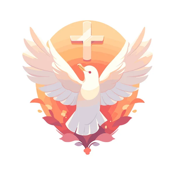 Cartoon Christelijk Kruis Heilige Geest Symbool Duif Doop Geïsoleerd Witte — Stockvector