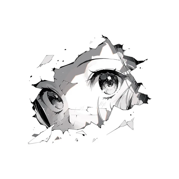 Ojos Manga Mirando Con Pintura Goteando Cara Dibujo Negro Blanco — Archivo Imágenes Vectoriales