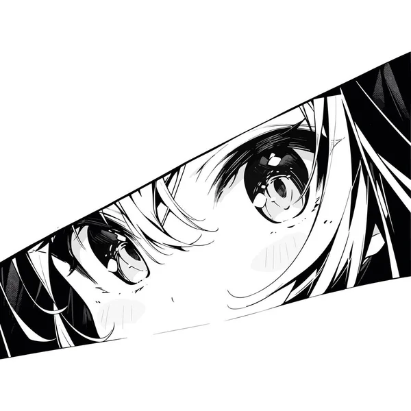 Manga Eyes Looking Paper Tear Black White Color Anime Girl — Stock Vector